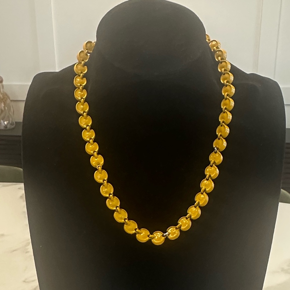 TOVA - Opaque Turquoise Crystal & Mustard Yellow Coated Enamel Necklace - Picture 9 of 15